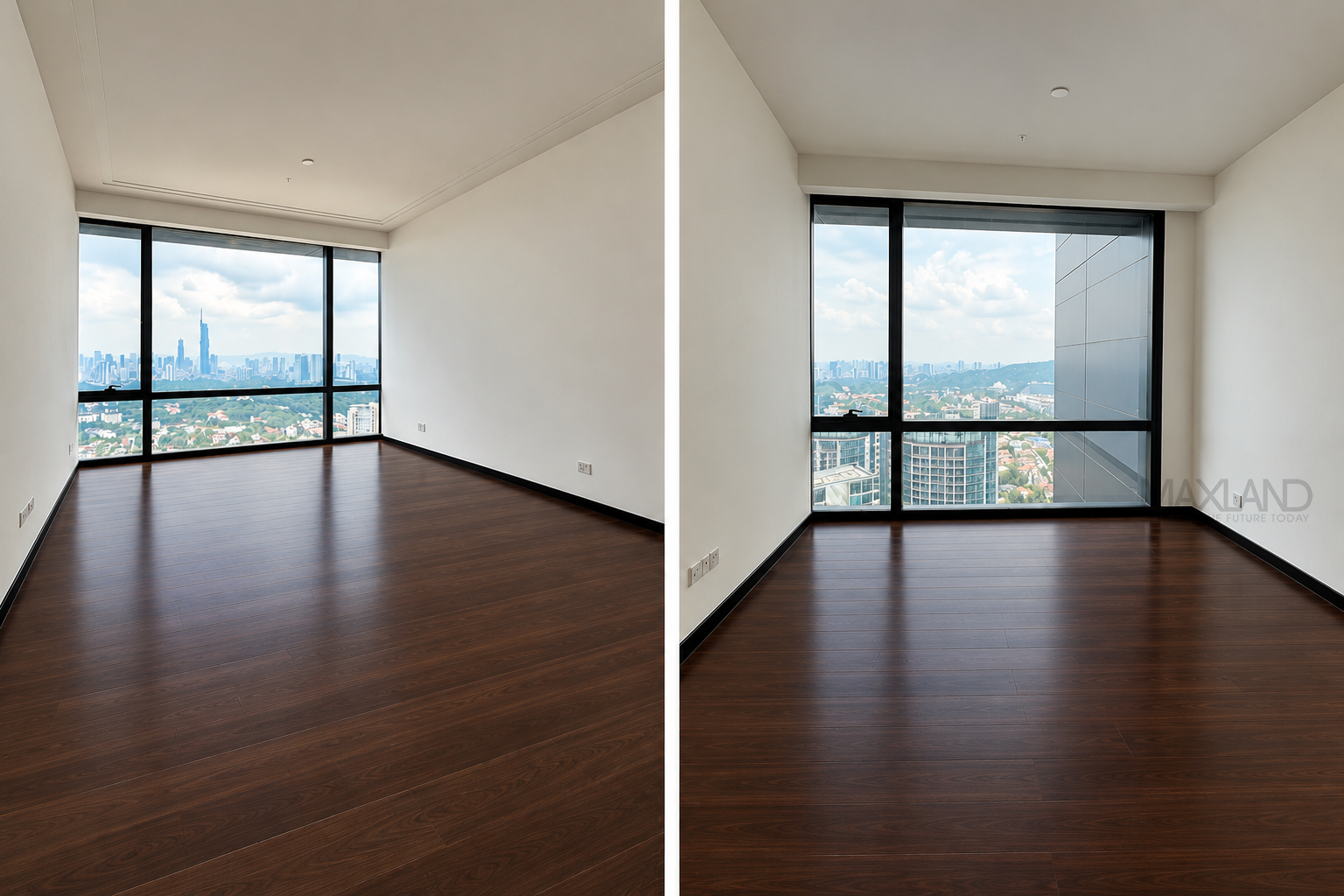 Modern Empty Apartment with Dark Wood Floors
